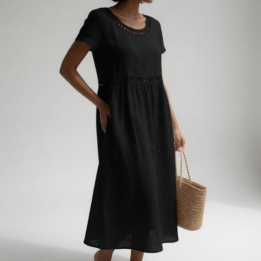 Margery - Besticktes Leinen-Midikleid