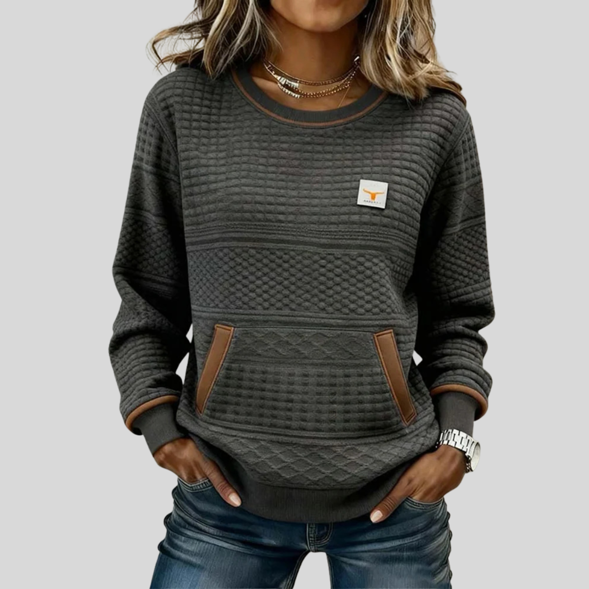 Nevalo - Colorblock Rundhals-Sweatshirt