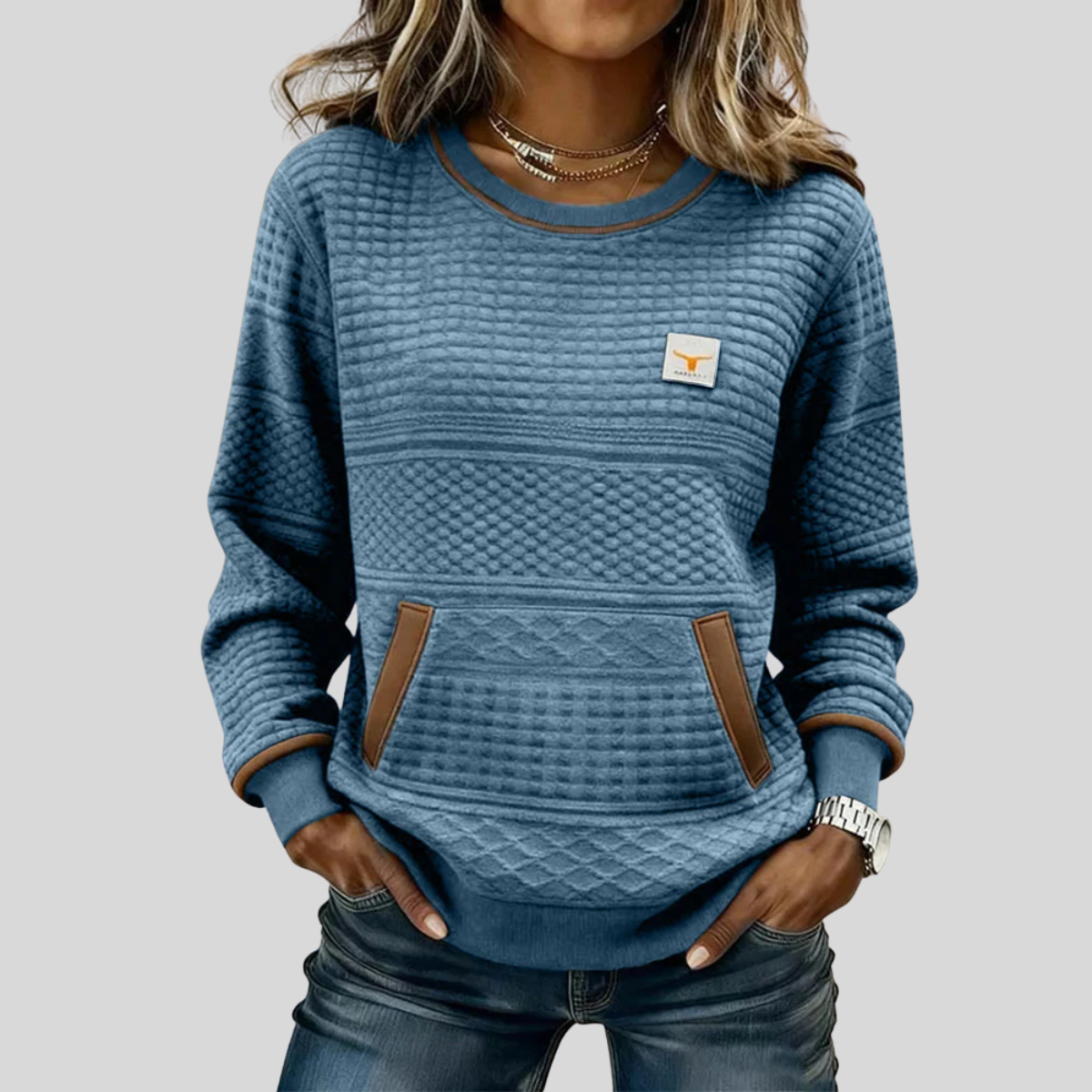 Nevalo - Colorblock Rundhals-Sweatshirt