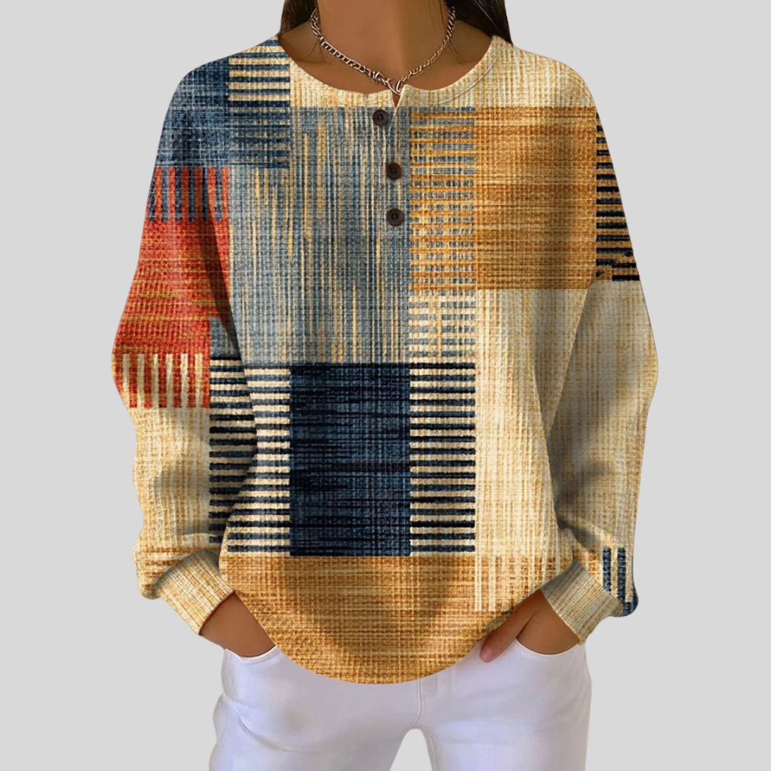 Noela - Patchwork-Bluse mit Knopfkragen