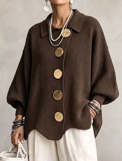 Mable - Oversize Grobstrick-Cardigan mit goldfarbenen Knöpfen