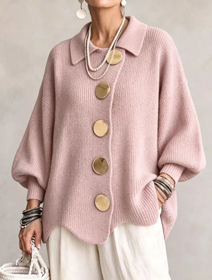 Mable - Oversize Grobstrick-Cardigan mit goldfarbenen Knöpfen