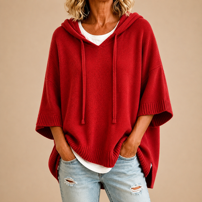 Ofelia - Kapuzen-Strickponcho mit 3/4-Ärmeln