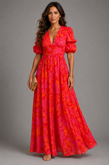 Olympe - Fließendes Maxikleid mit V-Ausschnitt