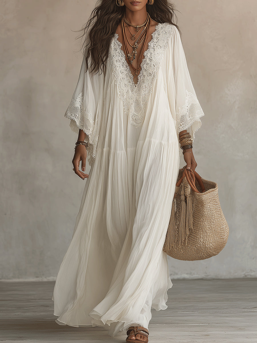 Ondina - Spitzenverziertes Chiffon-Maxikleid