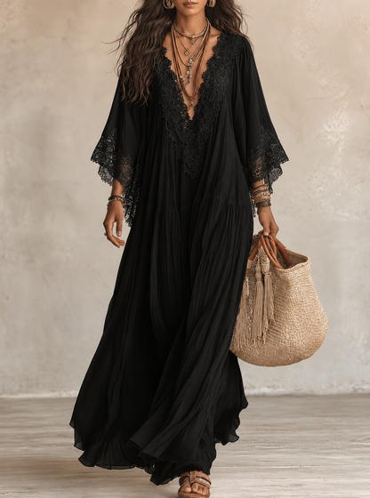 Ondina - Spitzenverziertes Chiffon-Maxikleid