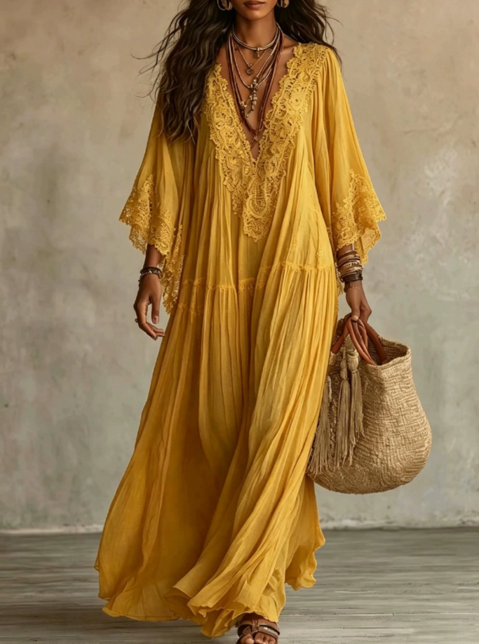 Ondina - Spitzenverziertes Chiffon-Maxikleid