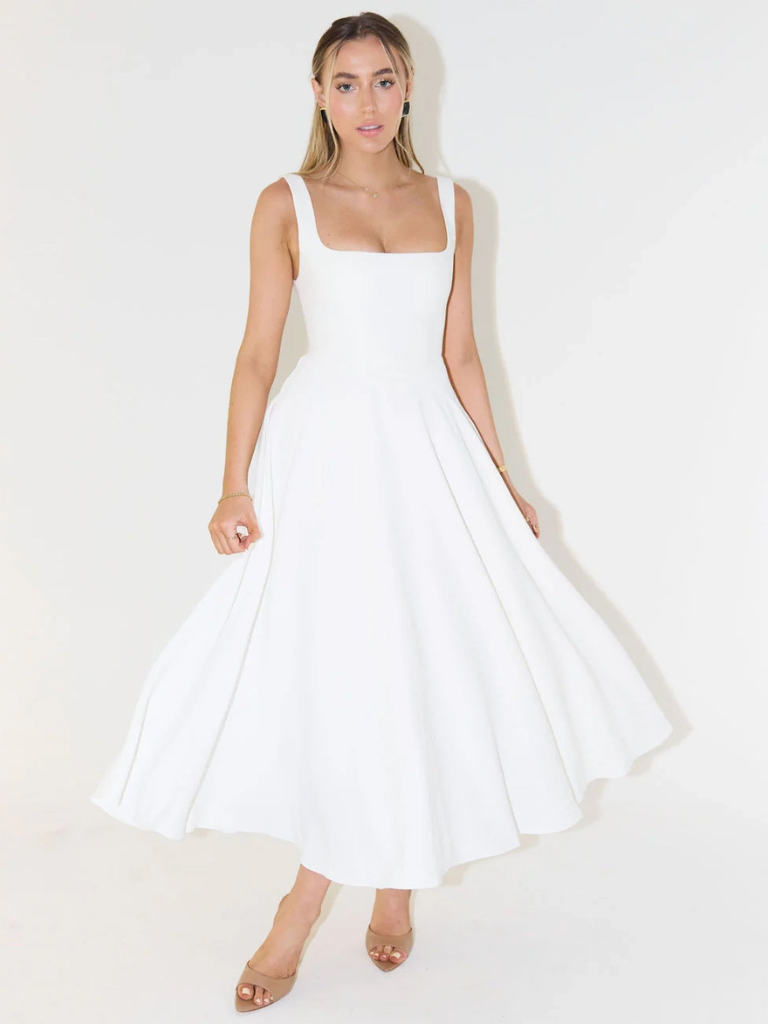 Alta - Tailliertes Midi-Kleid mit Karree-Ausschnitt