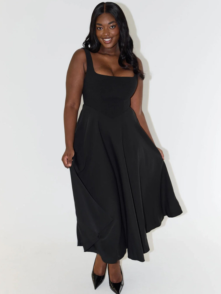 Alta - Tailliertes Midi-Kleid mit Karree-Ausschnitt