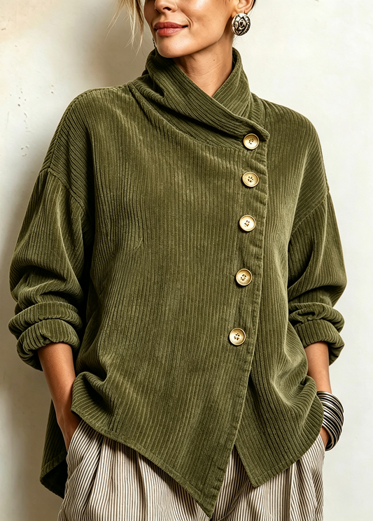 Renelle - Asymmetrische Rippstrick-Jacke mit Stehkragen