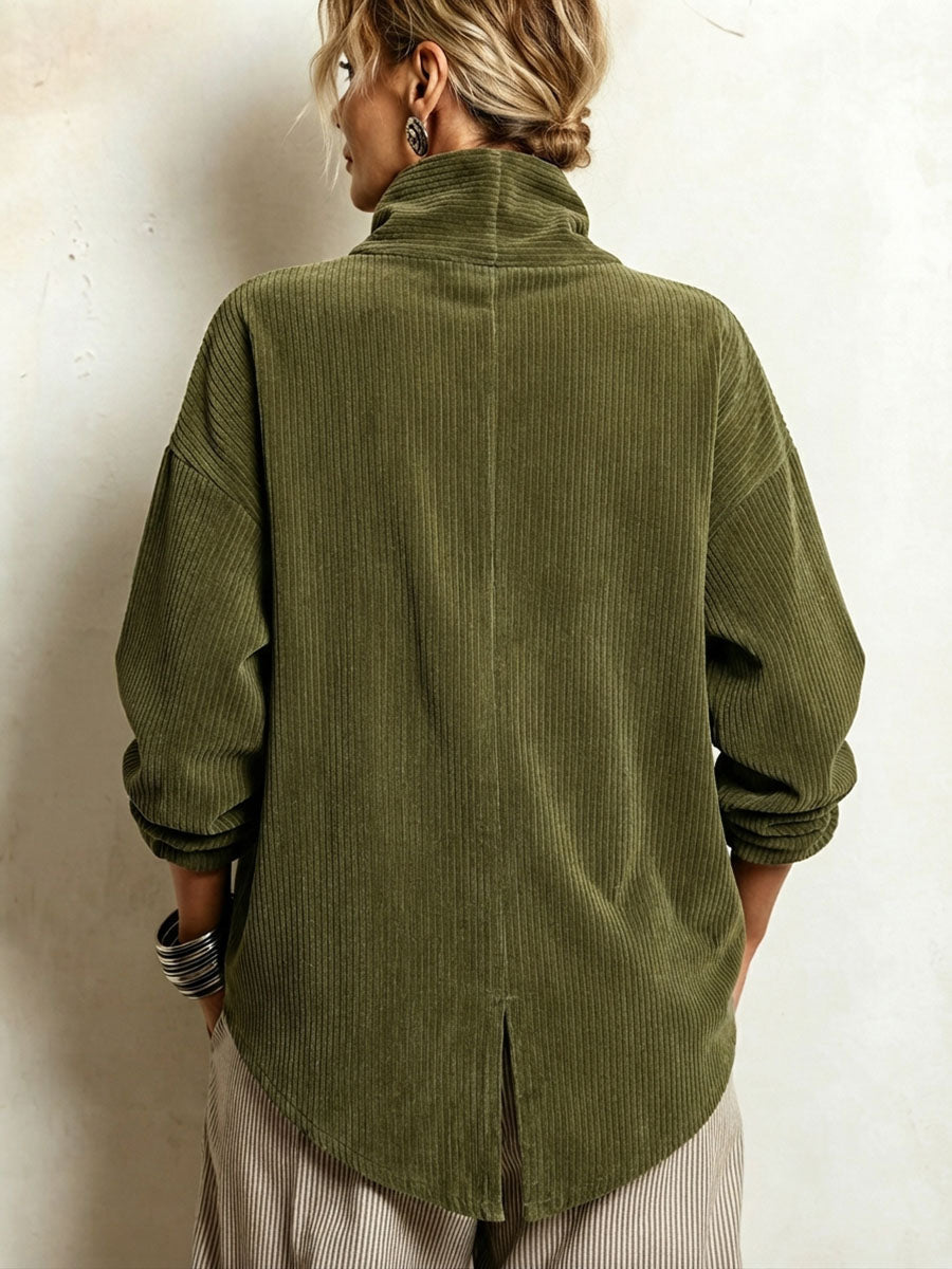 Renelle - Asymmetrische Rippstrick-Jacke mit Stehkragen