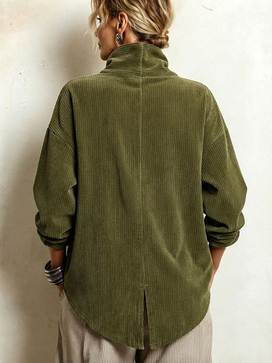 Renelle - Asymmetrische Rippstrick-Jacke mit Stehkragen