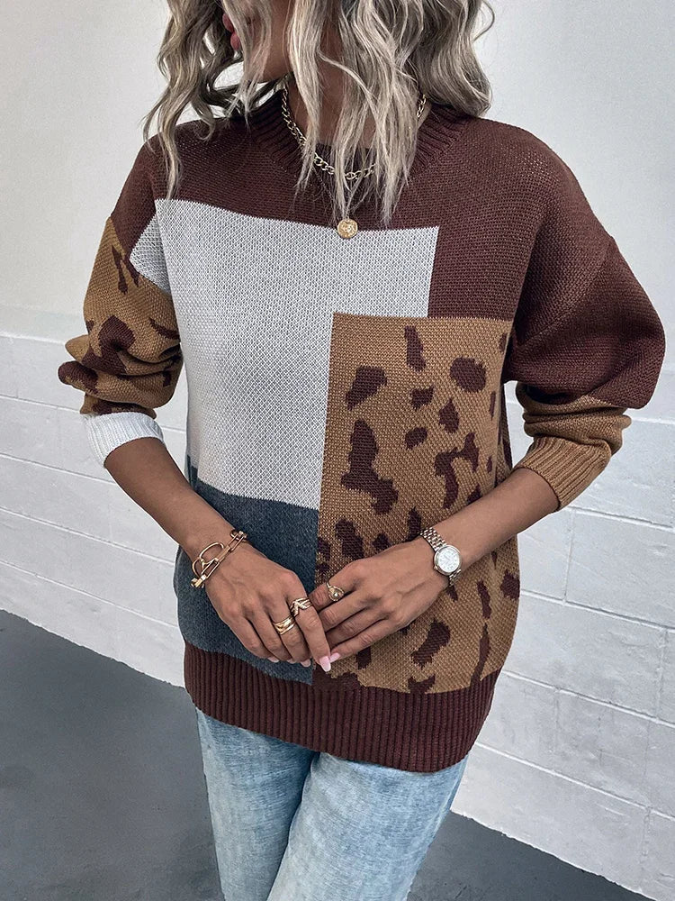 Vilma - Leoparden-Patchwork Strickpullover