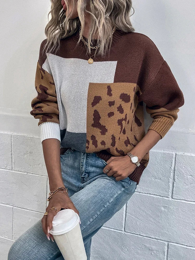 Vilma - Leoparden-Patchwork Strickpullover