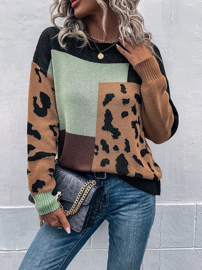 Vilma - Leoparden-Patchwork Strickpullover