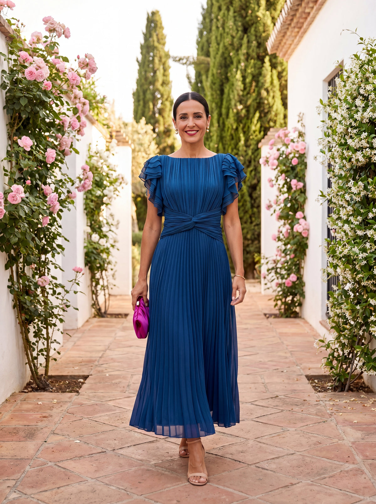 Seraphina - Plissiertes Maxikleid mit Knotendetail