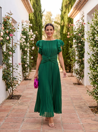 Seraphina - Plissiertes Maxikleid mit Knotendetail