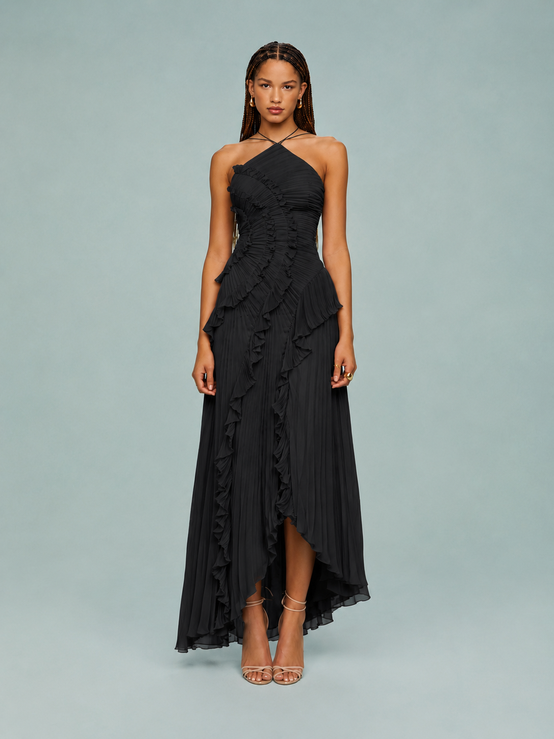 Serelina - Halterneck-Maxikleid mit Rüschen