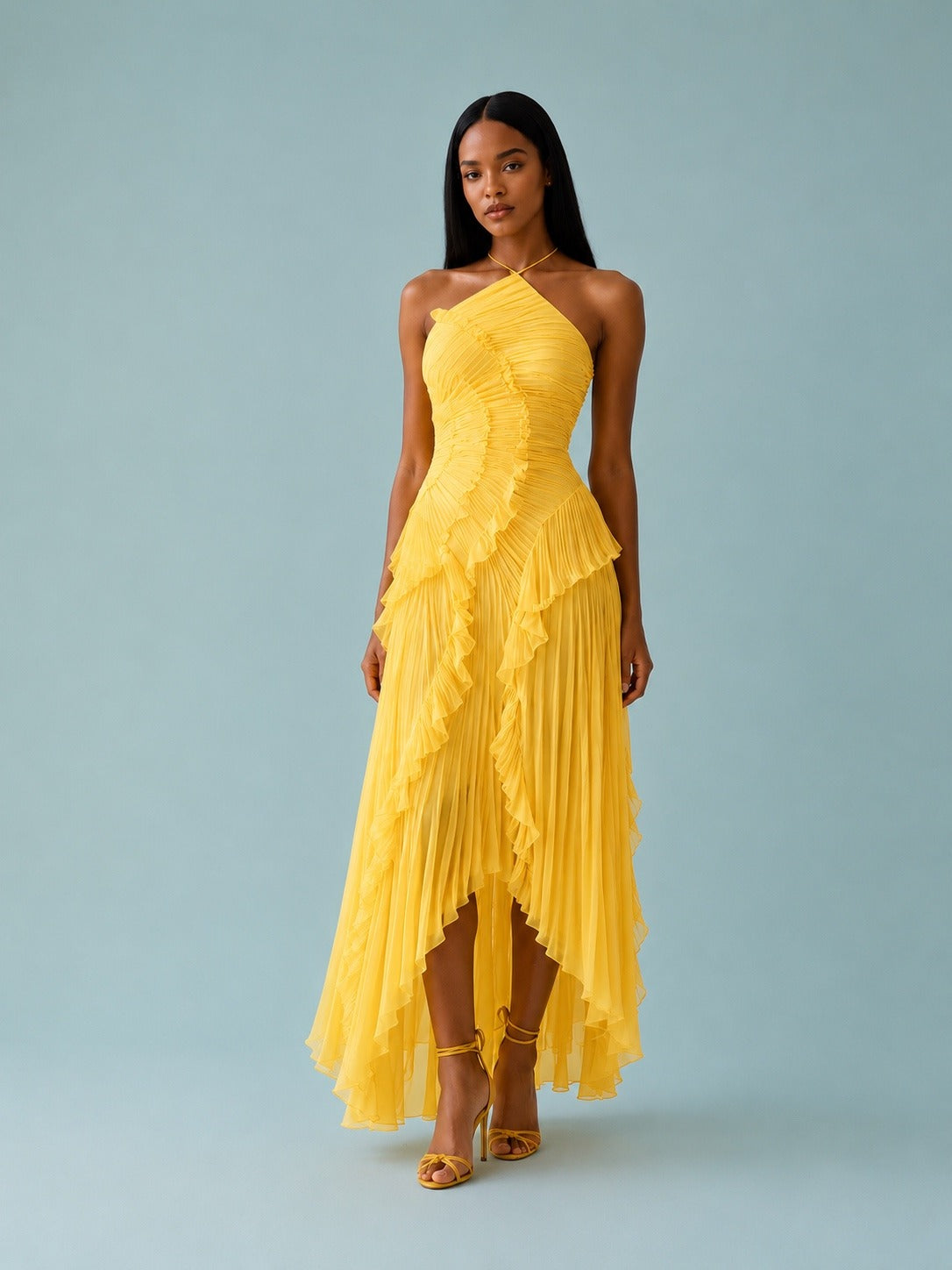 Serelina - Halterneck-Maxikleid mit Rüschen