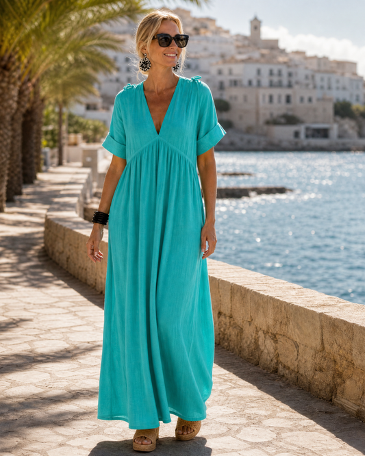 Shari - Texturiertes Midi-Kleid mit kurzen Ärmeln