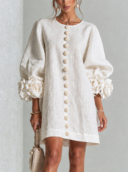 Silvia - Mini-Hemdblusenkleid mit Rosettenmanschetten
