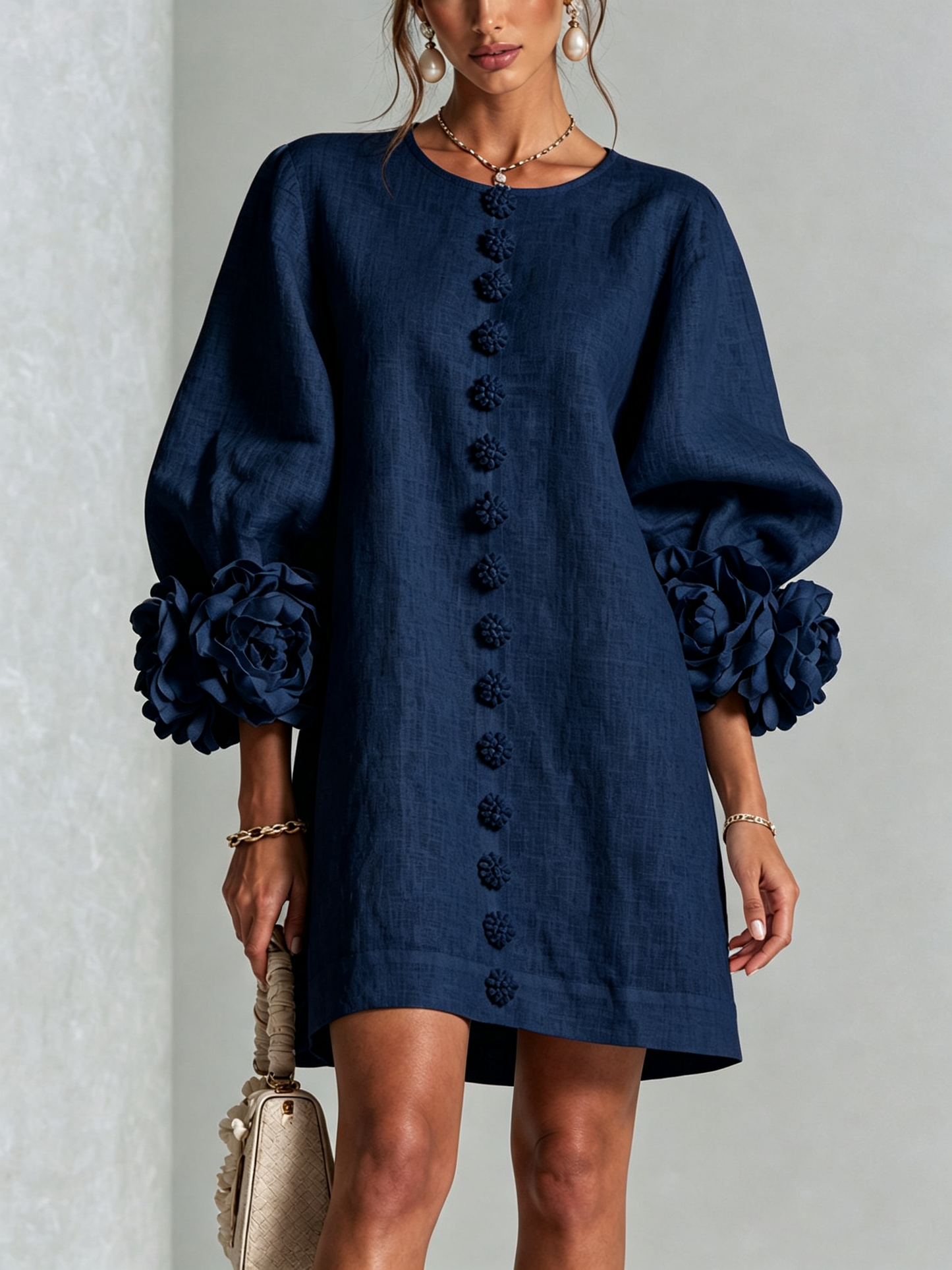 Silvia - Mini-Hemdblusenkleid mit Rosettenmanschetten