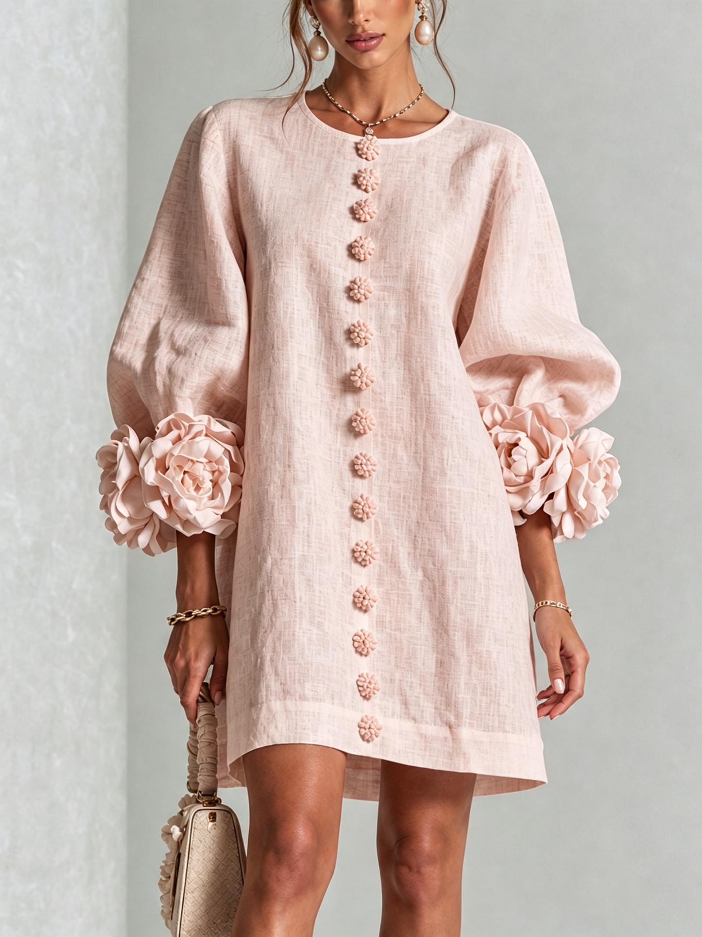 Silvia - Mini-Hemdblusenkleid mit Rosettenmanschetten