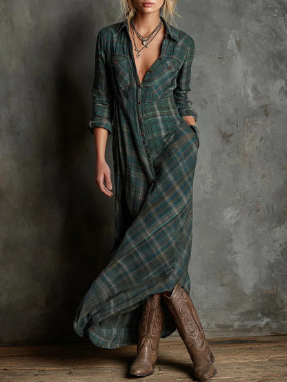 Talina - Kariertes Maxi-Hemdblusenkleid