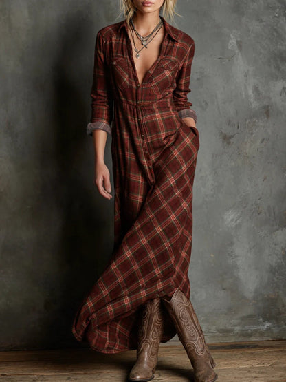 Talina - Kariertes Maxi-Hemdblusenkleid