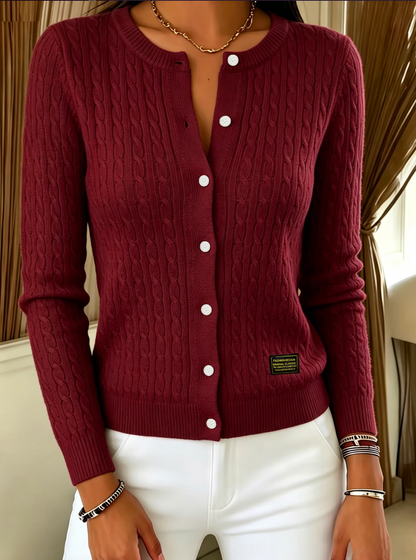 Tilde - Ein-Knopf Zopfstrick-Strickjacke