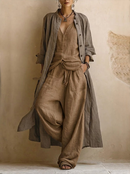 Valeria - Dreiteiliges Baumwoll-Leinen-Ensemble