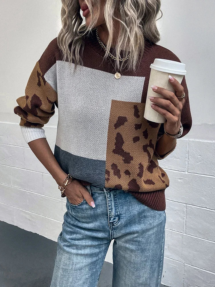 Vilma - Leoparden-Patchwork Strickpullover