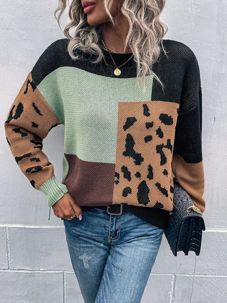 Vilma - Leoparden-Patchwork Strickpullover