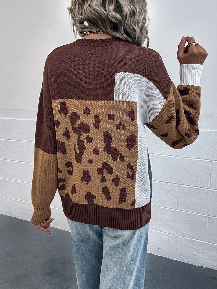 Vilma - Leoparden-Patchwork Strickpullover