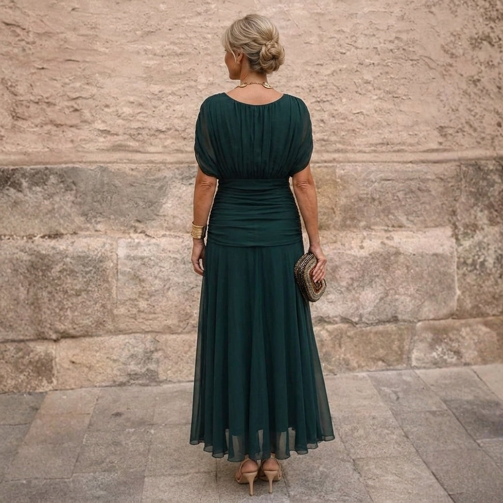 Mikaela - Schulterfreies Chiffon-Maxikleid
