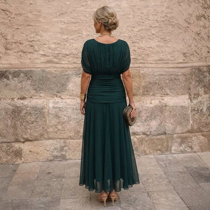 Mikaela - Schulterfreies Chiffon-Maxikleid