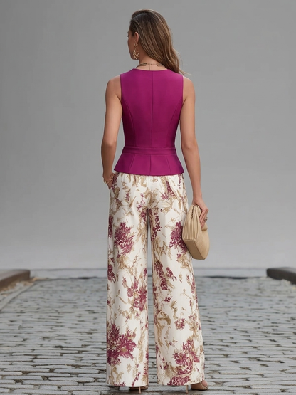 Ameline - Rosé-Weste und fließende Blumenhose