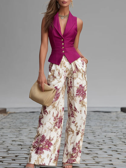 Ameline - Rosé-Weste und fließende Blumenhose