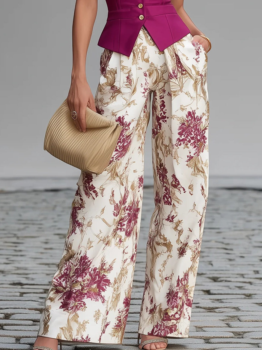 Ameline - Rosé-Weste und fließende Blumenhose