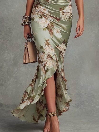 Anastasia - Florales Satin-Midikleid