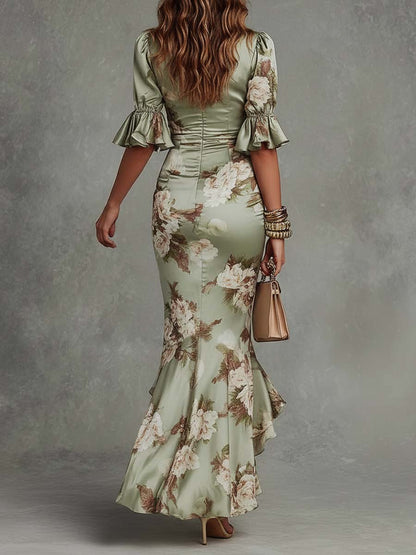 Anastasia - Florales Satin-Midikleid