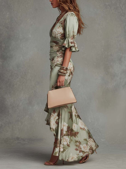 Anastasia - Florales Satin-Midikleid