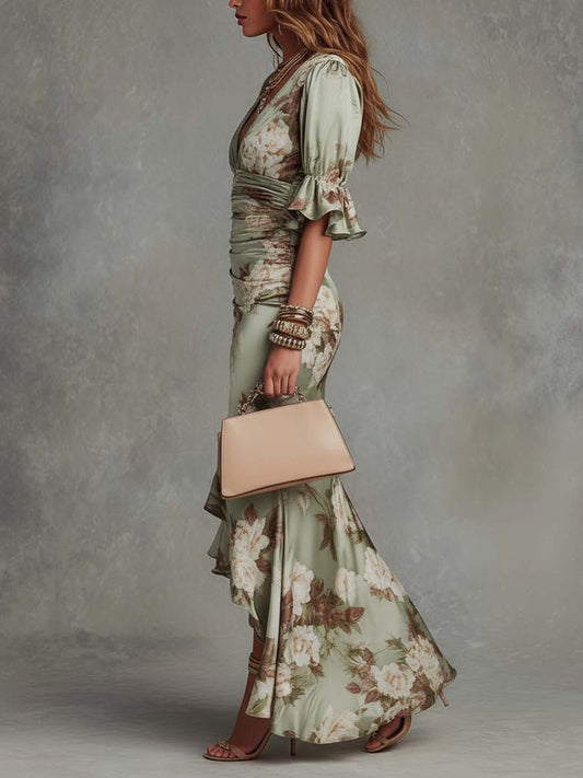 Anastasia - Florales Satin-Midikleid