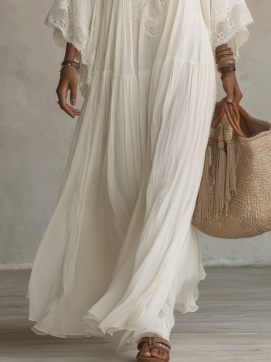 Ondina - Spitzenverziertes Chiffon-Maxikleid
