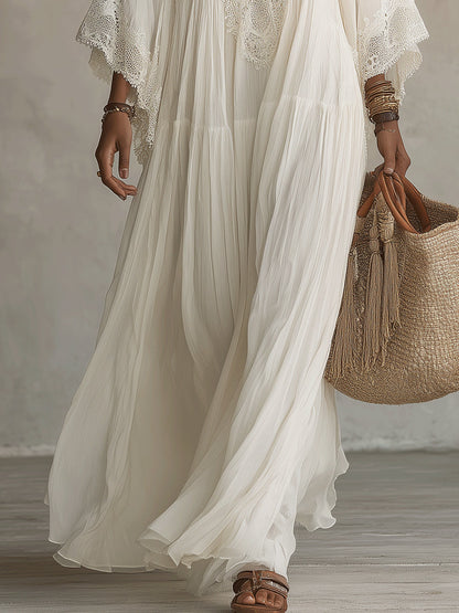 Ondina - Spitzenverziertes Chiffon-Maxikleid