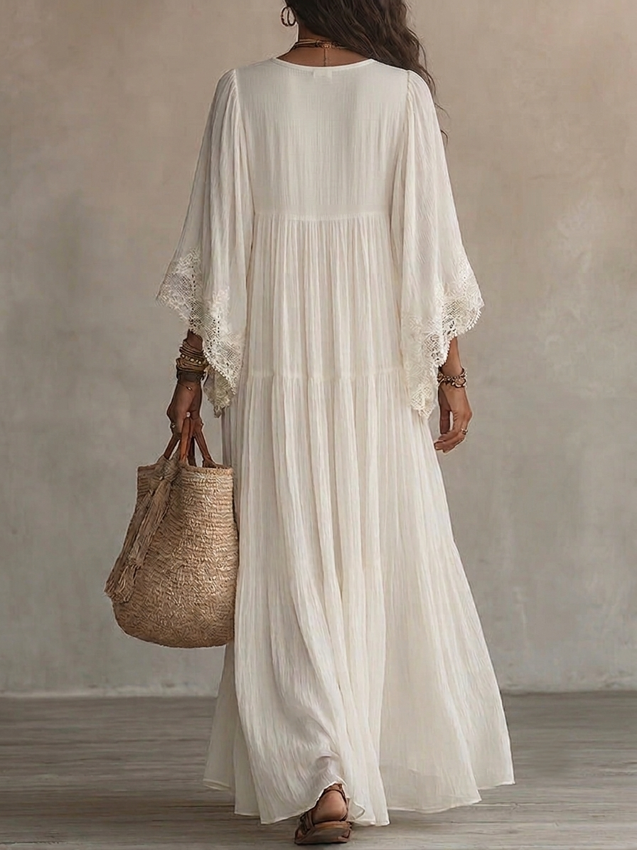 Ondina - Spitzenverziertes Chiffon-Maxikleid