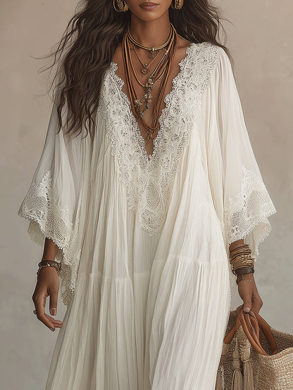 Ondina - Spitzenverziertes Chiffon-Maxikleid