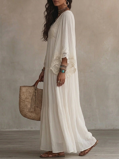 Rosalyn - Cremefarbenes Chiffon-Spitzen-Maxikleid
