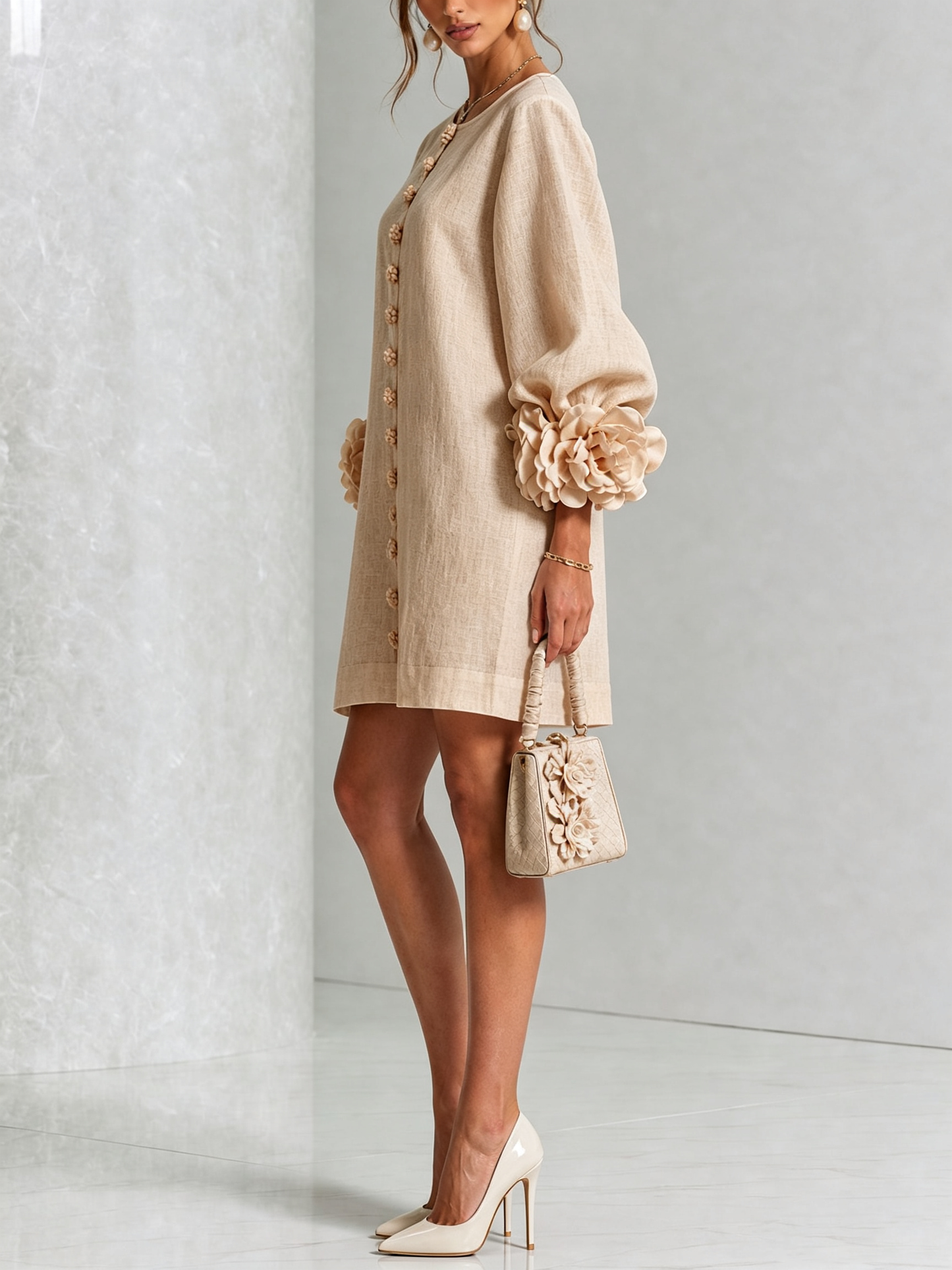 Silvia - Mini-Hemdblusenkleid mit Rosettenmanschetten