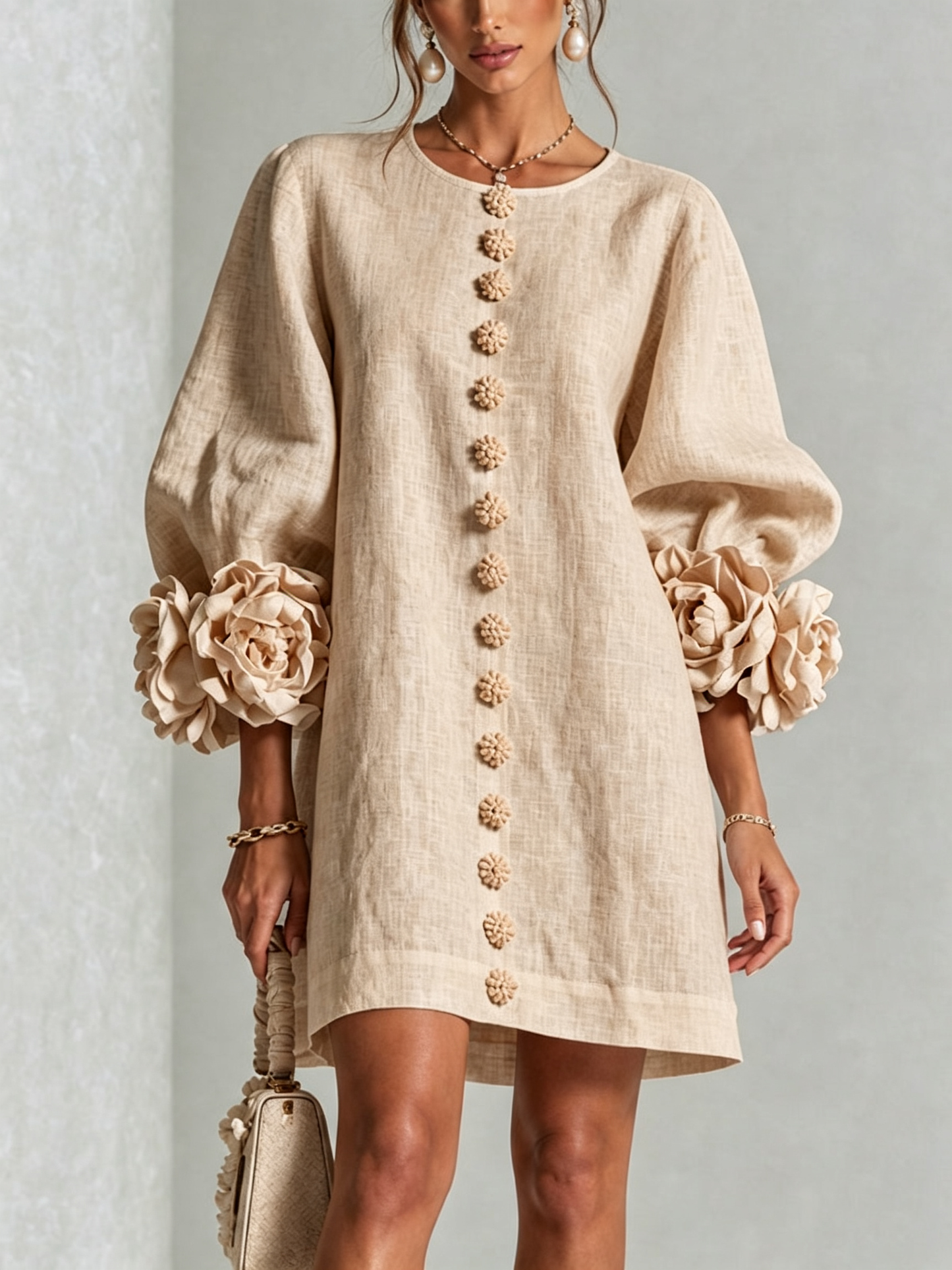 Silvia - Mini-Hemdblusenkleid mit Rosettenmanschetten
